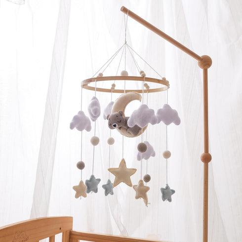 GOODMOM Felt Bear & Moon Crib Mobile Visual Stimulation & Motor Skill Development Toy for Infants, Gentle Rotation