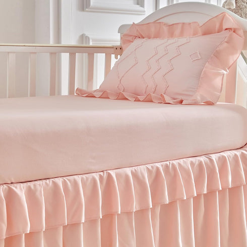 AIKASY Set The Ruffled Shabby Crib Bedding for Girls, Baby Quilted Comforter with Fitted Sheet, Bed Skirt