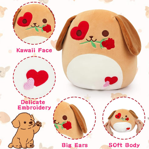 CAGRIKUELI 8inch Dog Plush, Valentines Stuffed Animal for Kids Puppy Stuffed Animal with Rose Love Heart, Cute Dog