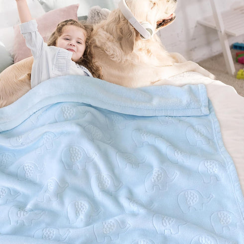 3D Cozy (30x40 Inches, BORITAR Fleece Baby Blanket with Elephant Design for Boys Girls, Ultra Soft Receiving Blanket