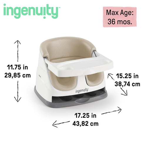 2-in-1 Ingenuity Baby Base Booster Feeding and Floor Seat with Self-Storing Tray - Cashmere