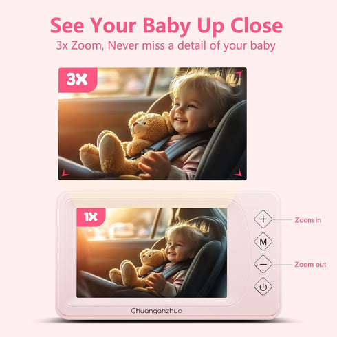 Chuanganzhuo NO.1 3X 5'' 1080P S100U Baby Car Camera with Night Vision, Zoom, USB Powered, HD IPS Crystal-Clear Car