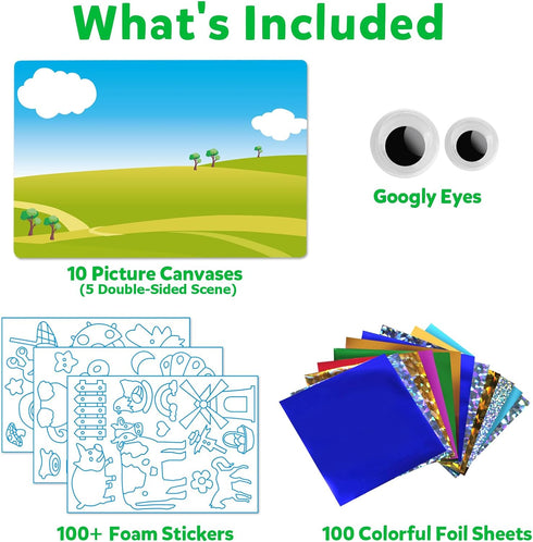 Vinlon Foil Fun Arts and Crafts Kits for Kids, Mess Free Travel Activities Toys for Ages 4-10