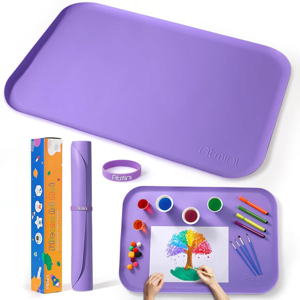AtMini Silicone Art Mats for Kids, 24"x16" Silicone Craft Mat with Lip