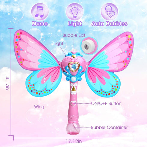Bubble Machine for Kids - Butterfly Bubbles Wand Blower for Toddlers, 1000+ Bubbles per Minute, Outdoor Indoor Birthday