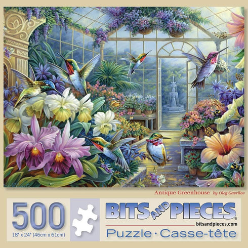 Bits and Pieces - 500 Piece Jigsaw Puzzle for Adults 18" x 24" - Antique Greenhouse - 500 pc Bird Fountain Beautiful Flower Garden Jigsaw by Artist Oleg Gavrilov