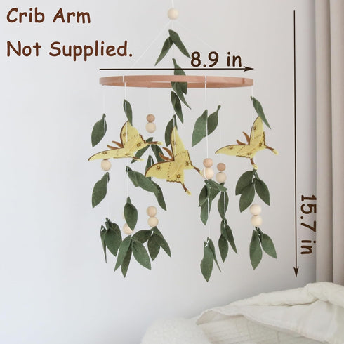 Goukurlsma Forest Crib Mobile for Girls Boys, Yellow Butterfly & Green Leaves Baby Mobile for Crib, Butterfly Mobile