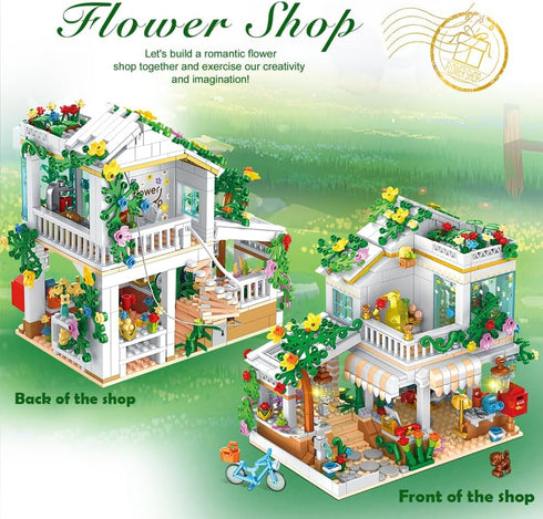742 Set 6 Flower Shop with LED Light Building Blocks Toys Pieces Girl's Favorite Flowers House Coffee Shop Gift