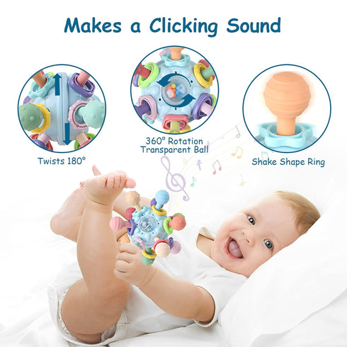 Baby Teething Toys - Infant Sensory Chew Rattles, Newborn Montessori Developmental Toy, Teethers for Babies 0-18