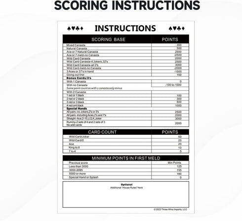 GSE 100-Pack 7" x 5" Canasta Score Pads with Game Instructions for Classic Canasta