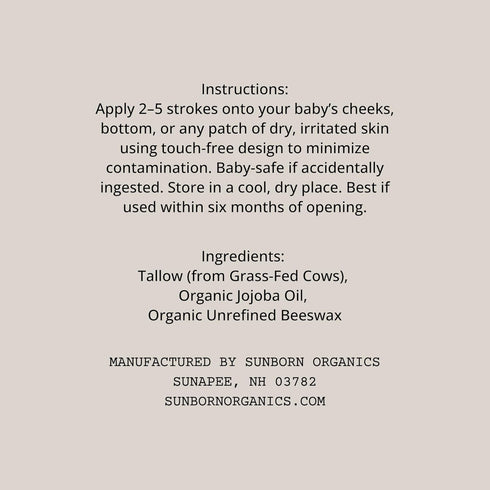 3 Baby Balm | Natural Ingredient Moisturizing Stick for Eczema Relief, Sensitive Skin & Diaper Rash | Grass-Fed Tallow