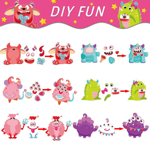 party greeting Valentine's Day Monster Craft Kits for Kids, DIY Monster Ornament Bulk Paper Decorative Kit