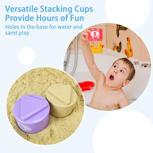 Stacking Cups Toys for Toddlers, Soft Blocks Teething Toy for Babies, Montessori Educational Bath Fun