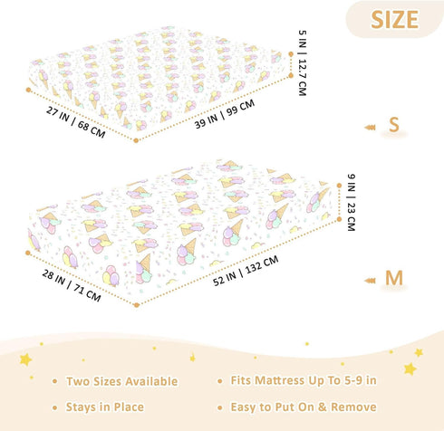 Jynexis 52x28 Ice Cream White Pink Pattern Baby Crib Sheets, Cotton Fitted Crib Sheet, Soft Breathable, Fits Standard