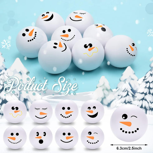 32 Sets (2.5 Inch) Zhanmai Pcs Winter Snowmen Stress Balls Bulk Small Snowball Face Toys Relief Squeeze for Winter