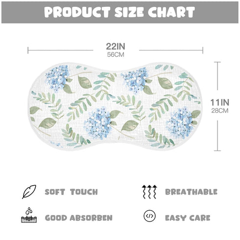 KICPOAY 2 22 11 Inch Muslin Baby Burp Cloths, Blue Floral Hydrangeas with Leaves Baby Bibs Rags Comfy Soft Absorbent