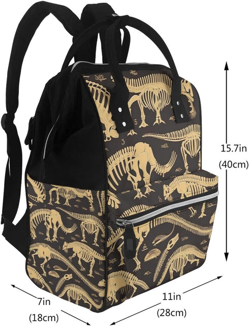 QSMJKLD Backpack Mommy Daypack Dinosaur Skeleton Diaper Bag with Changing Pad, Pacifier Holder - Multifunction Travel