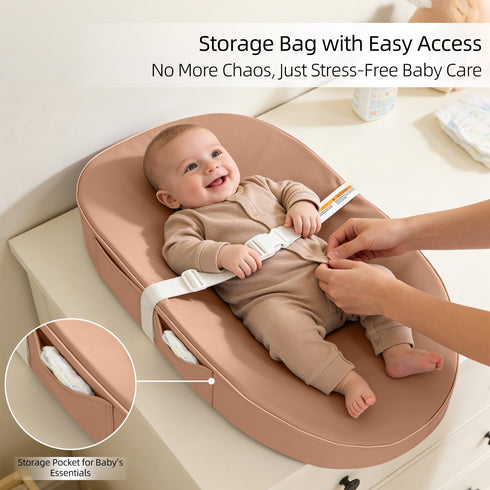 Baby Changing Pad, Waterproof Vegan Leather Wipeable Diaper Changing Pad with Safety Strap Non-Slip Changing Mat