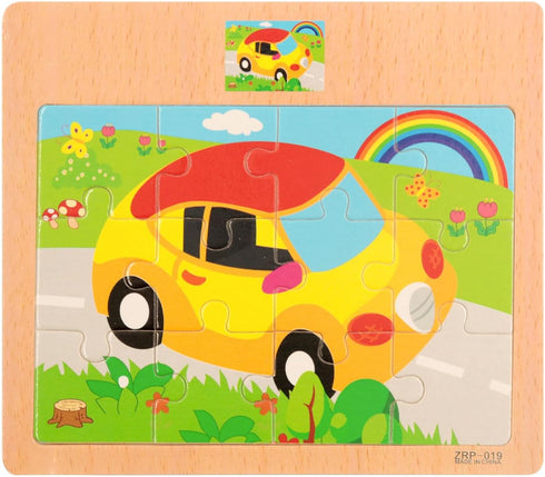 Wooden Jigsaw Puzzles Set for Kids Age 2-5, 12 Piece Colorful Transportation Educational Puzzles (4 Puzzles)