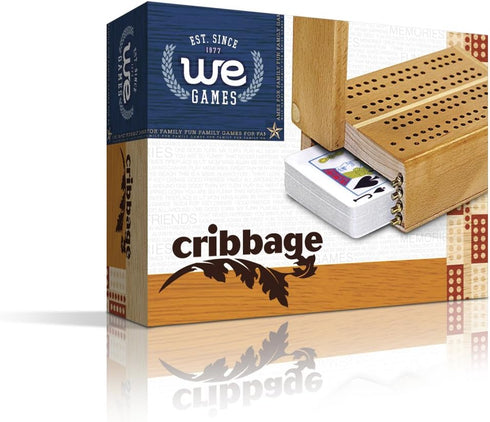 WE Games Wooden Travel Cribbage Board Set, Mini Board Games for Adults with Cards and Pegs