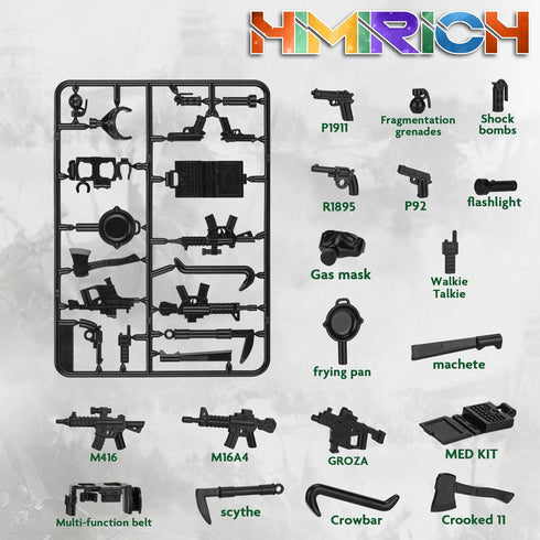 38 Pcs WW2 Military Weapons Pack, Soldier Style Weapon Accessories for Classic Building Blocks, Age 6 to 15