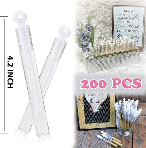 200 Pack Mini Bubble Wands, White Bubble Stick Toy Bulk for Weddings, Anniversaries, Celebrations, Party Favors for