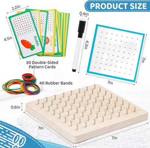2Pack Wooden geoboards with Rubber Bands Montessori Toys, Mathematical Education Toy for Kids with Pattern Cards