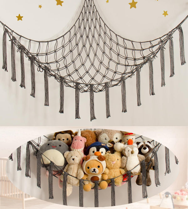Large Stuffed Animal Storage Hammock Net - Toy Organizer Holder for Baby Nursery Room Decor - Grey