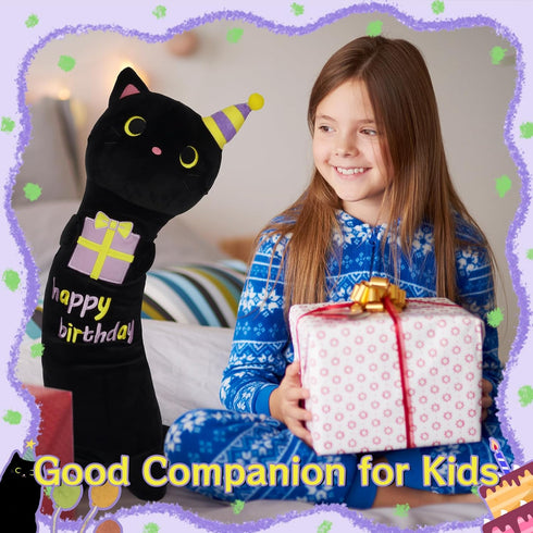 Long Cat Plush Pillow, 24 inch Cute Black Cat Plush, Birthday Stuffed Animal Gift