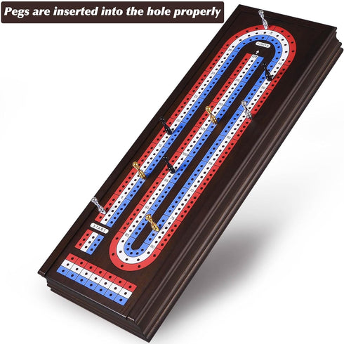 16'' Set 3-Track 2 9 VAMSLOVE Cribbage Board Game Wooden Scoreboard with Large Slots for Storing Playing Cards