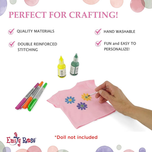 18-Inch 5-Pack Emily Rose Doll Clothes Pastel T-Shirts - DIY Craft Kit with Pink, Blue, Green, Yellow & Purple Tees