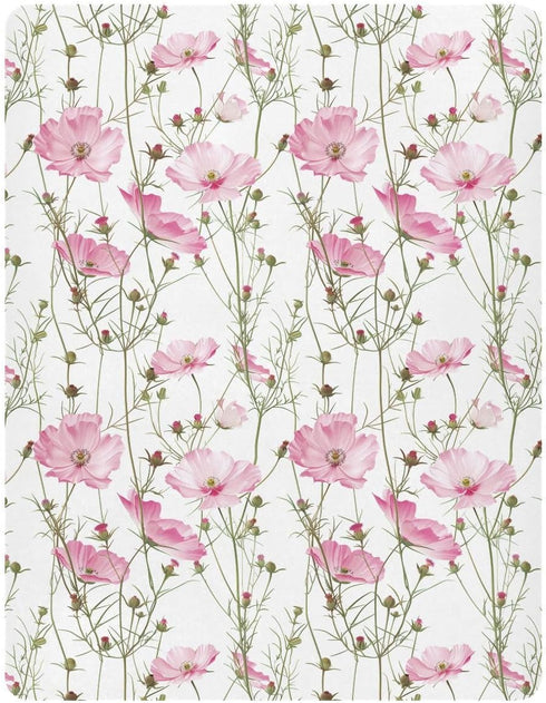 KICPOAY 52 28 Pale Pink Wildflowers Fitted Crib Sheets Stretchy Portable Playard Sheets for Baby Toddler, Breathable