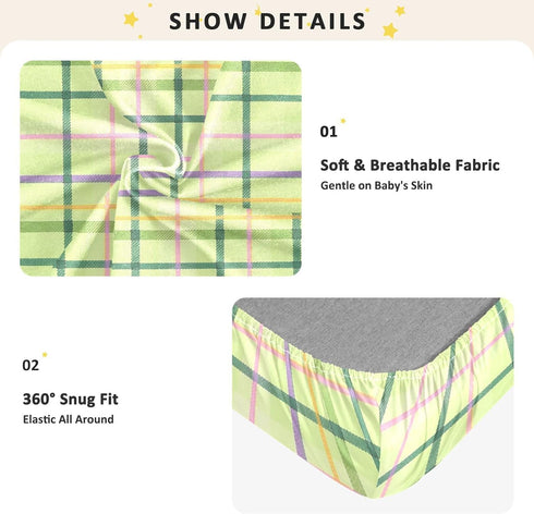 JUNZAN 52x28 Plaid Baby Crib Sheets Cotton Fitted Crib Sheets for Boys Girls Standard Toldder Bed Mattress Sheet