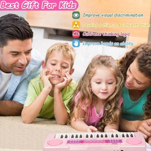 37 Keys Kids Piano Keyboard Toys with Microphone, Learning Educational Toddler Keyboard for Ages 3-8 (Pink)