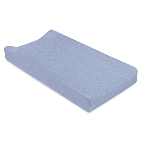 Babyletto 100% Organic Cotton Quilted Changing Pad Cover, GOTS-Certified, Fitted 360°, Ultra-Soft Muslin - Dewdrop Blue
