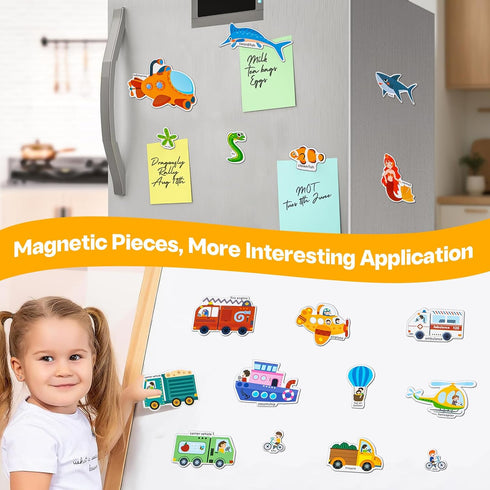 pinkking 3 4 5 Magnetic Reusable Sticker Book for Toddler, Dinosaur Activity Magnet Book for Years Boys Girls Road Trip