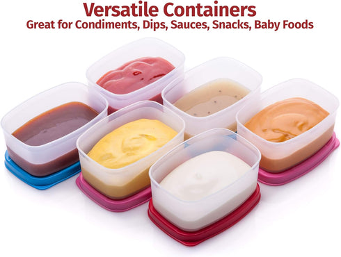 SIGNORA WARE 6 pk. 3 oz. Condiment Containers with Lids - Small Food Storage Sauce Cups, Leak Proof Reusable Plastic
