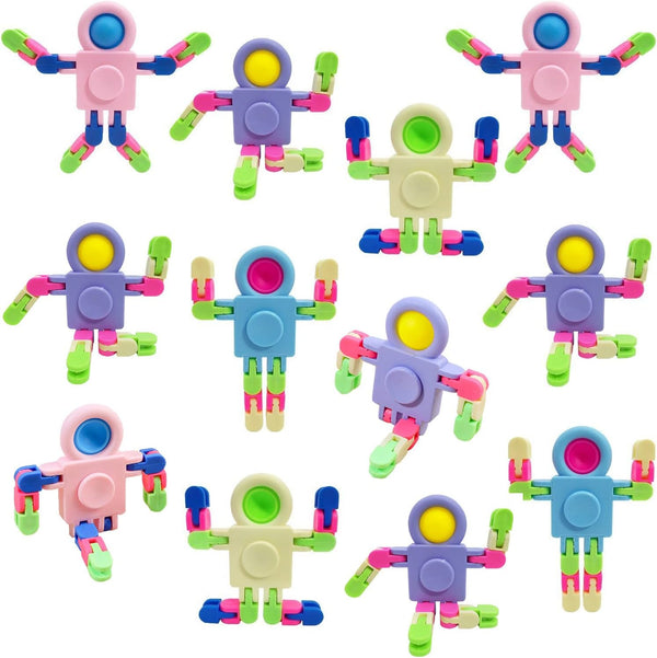 Aydsutr 12 Pack Fidget Sensory Spinner Toys Transformable Chain Robot Fingertip ToyPinata Goodie