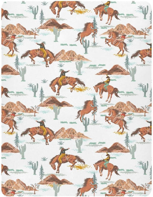 CHUROUSY 28x52 Inch Western Cowboys Crib Sheets for Boys Girl Vintage Desert Cactus Cowboy Wildlife Fitted Mattress