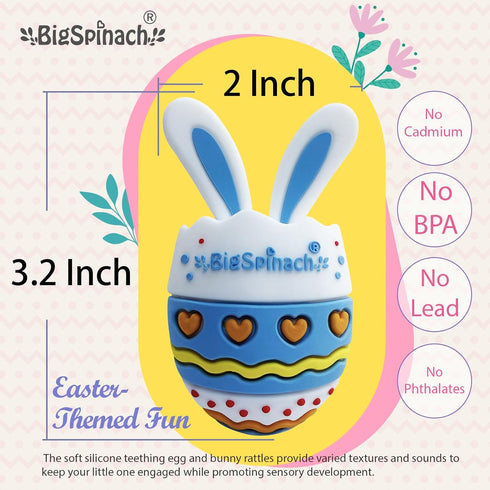 BIGSPINACH Easter Egg Baby Teether,Baby Teething Toy for Pain Relief,Silicone Bunny Rabbit Teether,Easter Gift