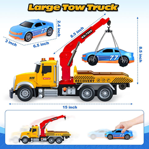 15" 3 4 5 6 SpringFlower Large Tow Truck Toy, Toy for Years Old Boy Toddlers, Truck Vehicle with Racing Car, Traffic