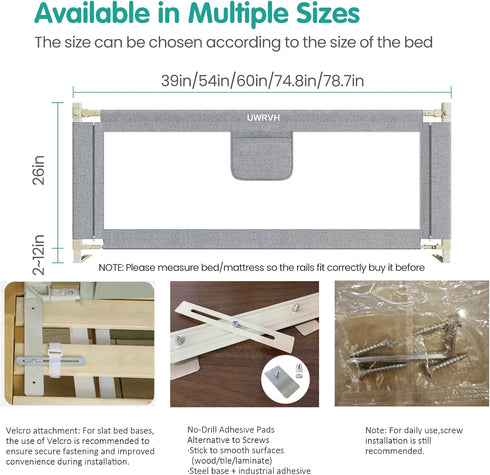UWRVH 1 78.7Inch) Bed Rails for ToddlersToddler Bed RailsBed Rail for Baby - Adjustable Height Bed Guard with Child
