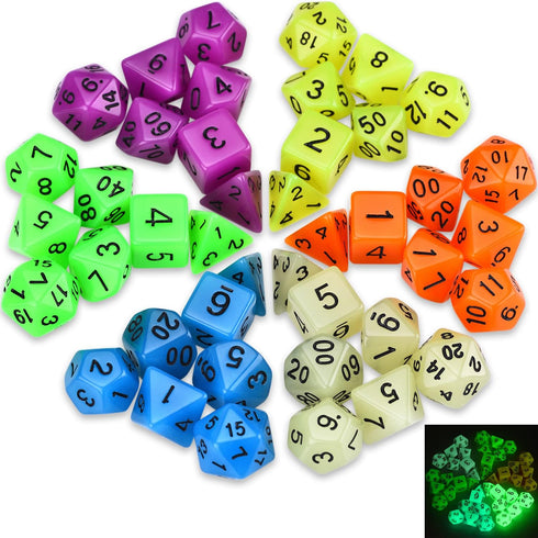 Glow in The Dark DND Dice Set, 11 x 7 Polyhedral Dice (77pcs) for Dungeons and Dragons Tabletop Role-Playing Games