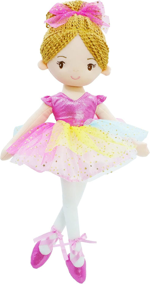 June Garden 16" Polina Ballerina Princess Doll - Soft Plush Stuffed Toy in Pink Outfit - Gift for Toddler Girls