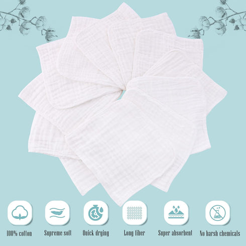 Cute Castle 12 Pack 100% 20'' 10'' Muslin Burp Cloths for Baby - Ultra-Soft Cotton Baby Washcloths - Large by Super