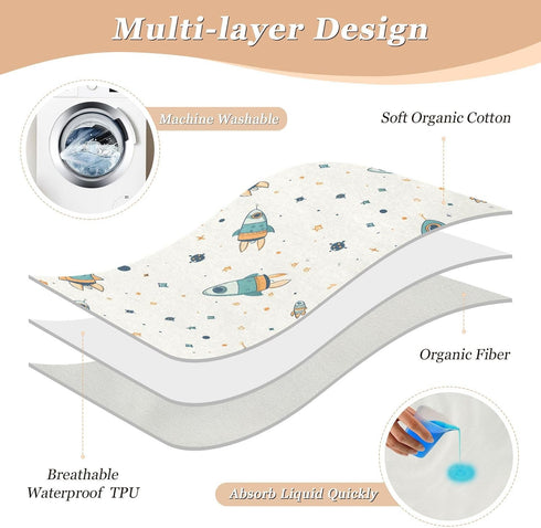 siphylline 52" 34" Cartoon Sky Rockets Cute Extra Large Resuable Changing Pad Covers Soft Absorbent Diaper Changing Pad