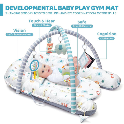 7-in-1 Tummy 0-3-6-9-12-18 Baby Play Mat, Infant Gym Mat for Sensory and Motor Development, Washable & Portable Newborn