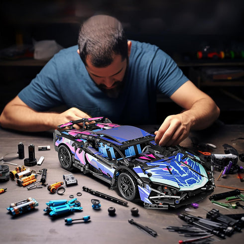 Sport Car Building Block Sets for Adults, Race Car with LED Lights Collectible 1:14 MOC Model Engineering Toy Birthday