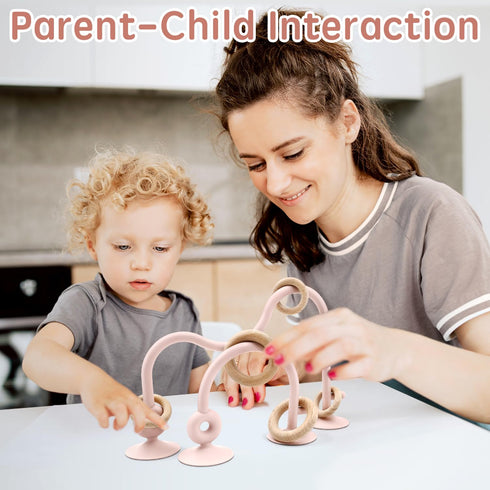 Baby Sensory Teething Chew High Chair Suction Toys | Food Grade Silicone Teether with Oak Loop Montessori Toy