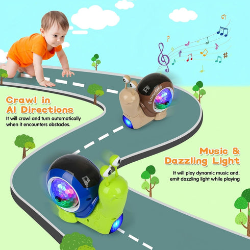 6-12 Tummy Baby Toddler Crawling Toys Months, Musical Snail Baby Toy, Infant Crawling Time Development Toys Boy Girl